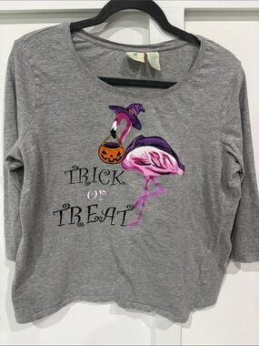 Caribbean Joe Gray Halloween Flamingo Tee with Purple Accents